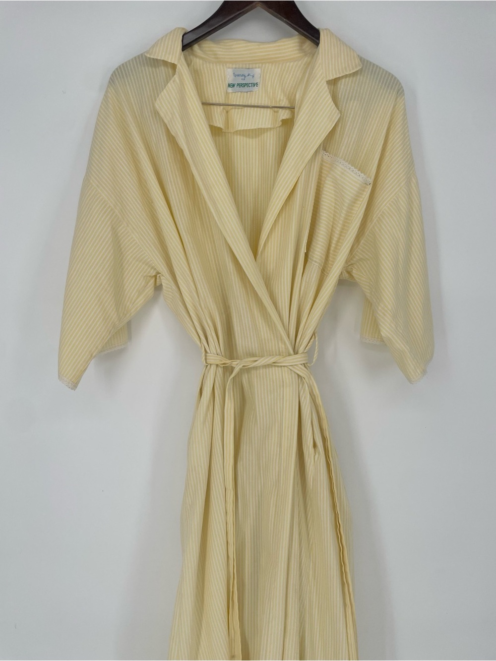 1960s Yellow & White Seersucker Striped Maxi Length Robe Vintage Loungewear